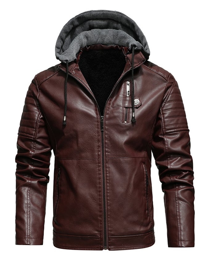 Maison-Lorie™ | VESTE ZIPPÉE EFFET CUIR À CAPUCHE DOUBLÉE
