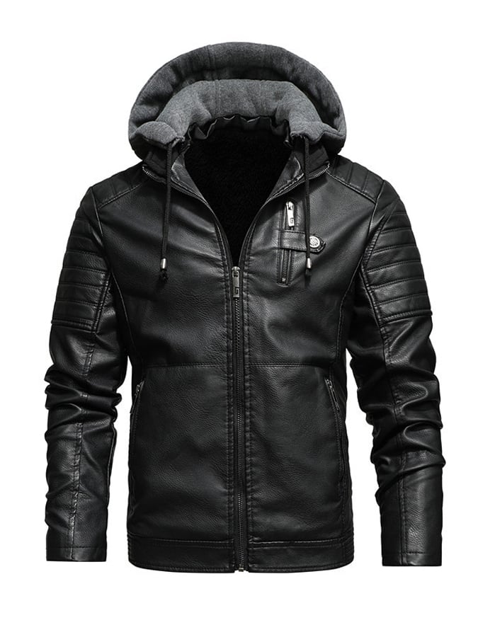 Maison-Lorie™ | VESTE ZIPPÉE EFFET CUIR À CAPUCHE DOUBLÉE