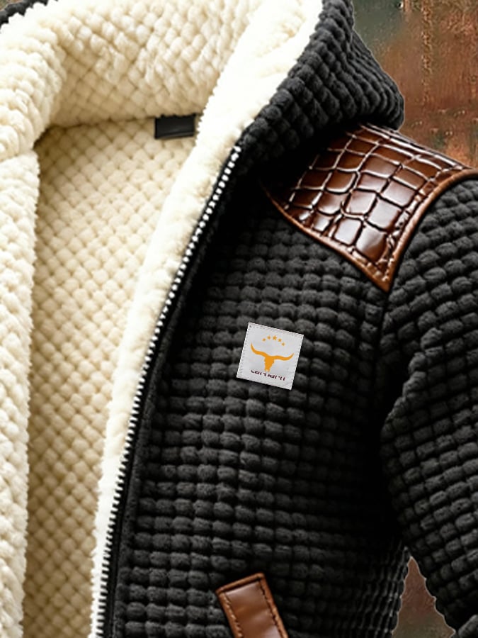 Maison-Lorie™ | VESTE TEXTURÉE À FINITIONS CUIR EMBOSSÉ BEST4843