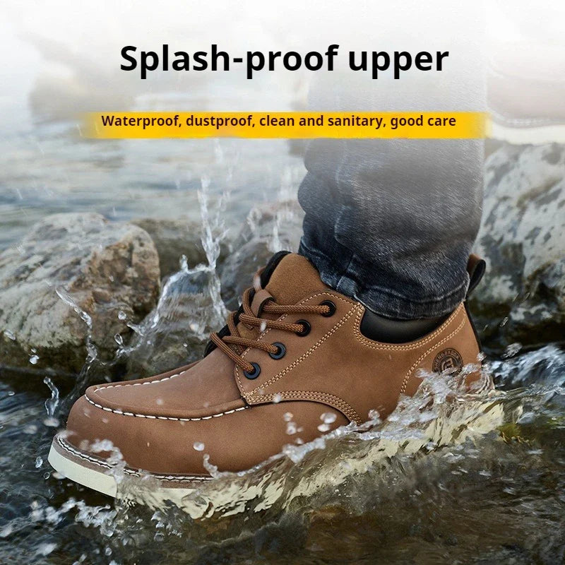 Stahlkappen-Sneaker für Herren, Arbeitsschuhe aus Mikrofaser-Leder, wasserdichte Sicherheitsschuhe, rutschfeste Arbeitsstiefel für den industriellen Bau