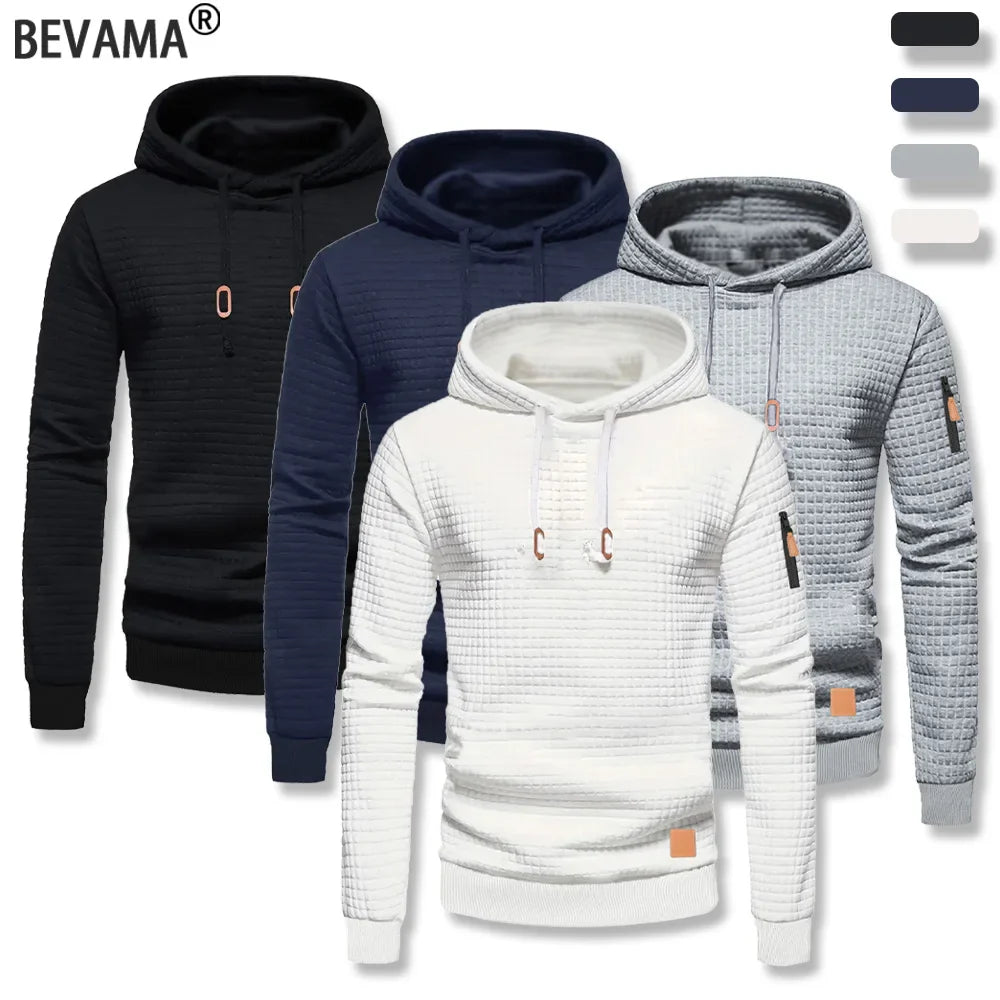 Sweat à capuche motif gaufré pour hommes automne/hiver pull solide décontracté sweat-shirt chaud ample Sports de plein air hauts à capuche vêtements pour hommes