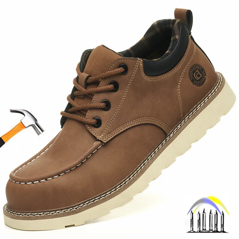Stahlkappen-Sneaker für Herren, Arbeitsschuhe aus Mikrofaser-Leder, wasserdichte Sicherheitsschuhe, rutschfeste Arbeitsstiefel für den industriellen Bau