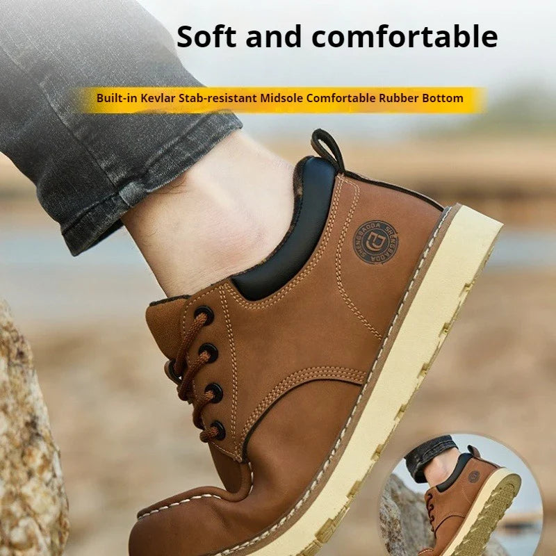 Stahlkappen-Sneaker für Herren, Arbeitsschuhe aus Mikrofaser-Leder, wasserdichte Sicherheitsschuhe, rutschfeste Arbeitsstiefel für den industriellen Bau