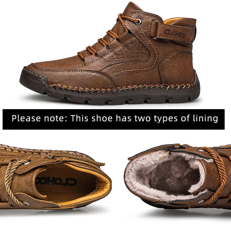 CLOHOO Handgenähte High-Top-Stiefel für Herren, kurze Stiefel, Leder, Herren-Wanderstiefel, Marke Specialty Edition