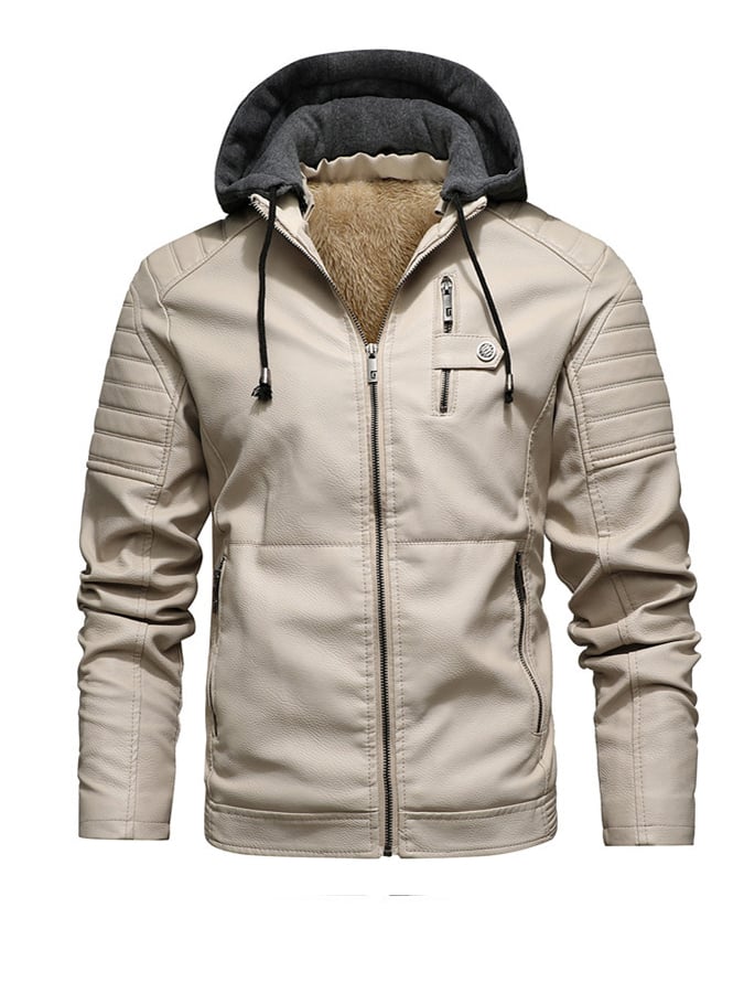 Maison-Lorie™ | VESTE ZIPPÉE EFFET CUIR À CAPUCHE DOUBLÉE